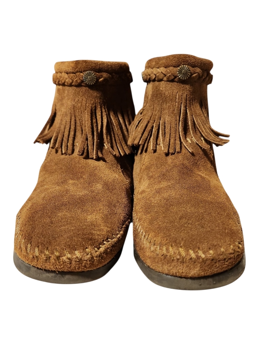 Minnetonka 293 Women's High Top Back Zip Fringe Boots Suede Brown Size 10